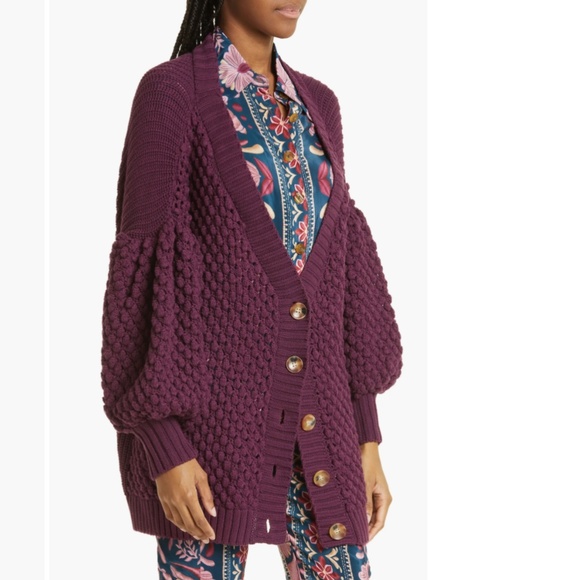 NWT $295 FARM Rio Dots Popcorn Knit Cotton Cardigan in Purple, size Large! - Picture 4 of 7